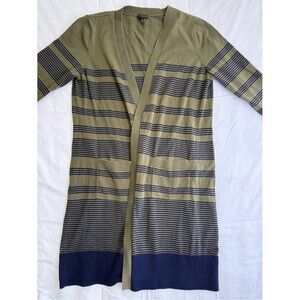 Talbots Green Blue Striped V-Neck Long Sleeve Knit Cotton Cardigan Pockets M